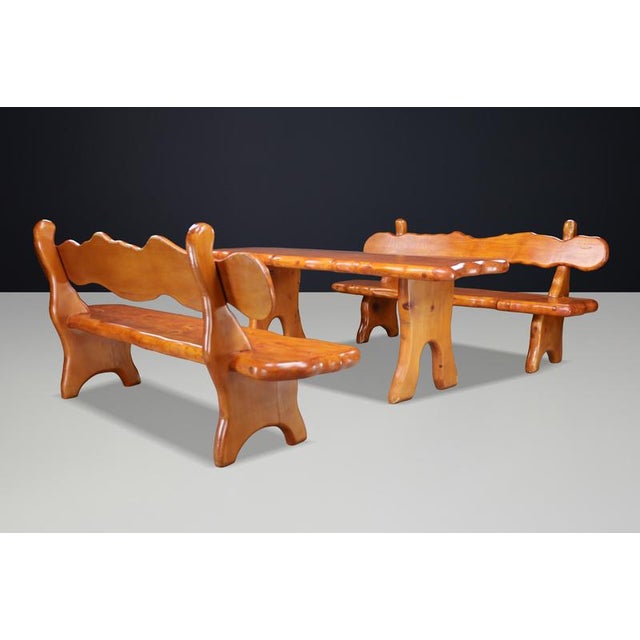 1970s Alpine Pine Dining Table and Benches, France, 1970s, Set of 3 For Sale - Image 5 of 18