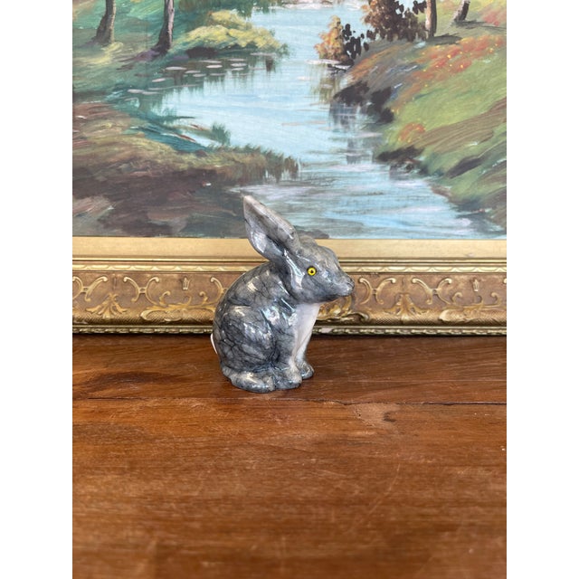 Alabaster Vintage Hand-Carved Italian Alabaster Rabbit Sculpture With Veined Gray Finish.. For Sale - Image 8 of 9