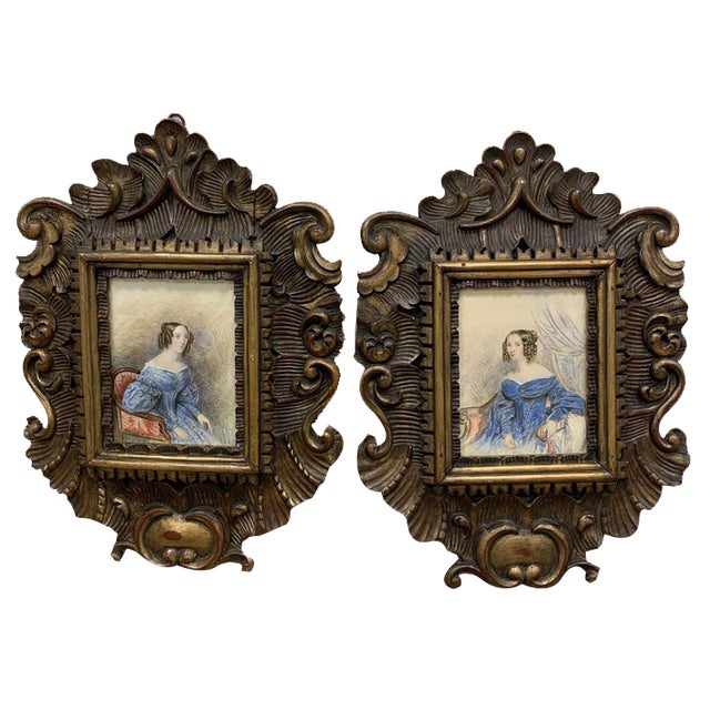 Portraits, Watercolours, Early 1800s, Framed, Set of 2 For Sale