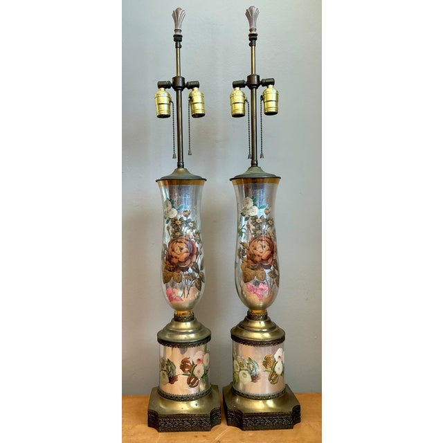 Vintage Italian Eglomise Rose Lamps - A Pair For Sale - Image 9 of 12