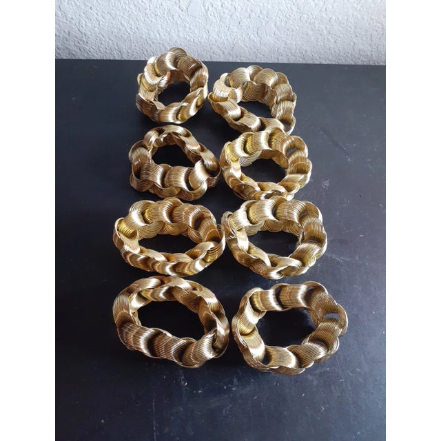 Art Deco 1980s Brass Braided Napkin Rings - Set of 8 For Sale - Image 3 of 6