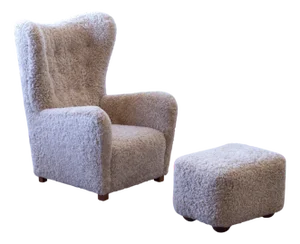 Set of 1672 Wingback Chair and Stool by Fritz Hansen, 1930s