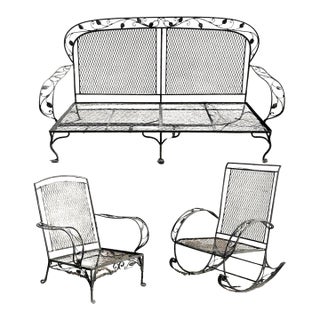 Vintage Salterini Art Nouveau Wrought Iron Garden Patio Sofa Chair Set - 3 PCS For Sale