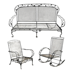Vintage Salterini Art Nouveau Wrought Iron Garden Patio Sofa Chair Set - 3 PCS