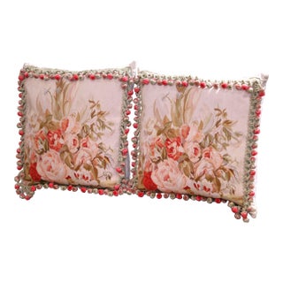 Pair of Pillows With Trim and Tassels Made With 19th Century Aubusson Tapestry For Sale
