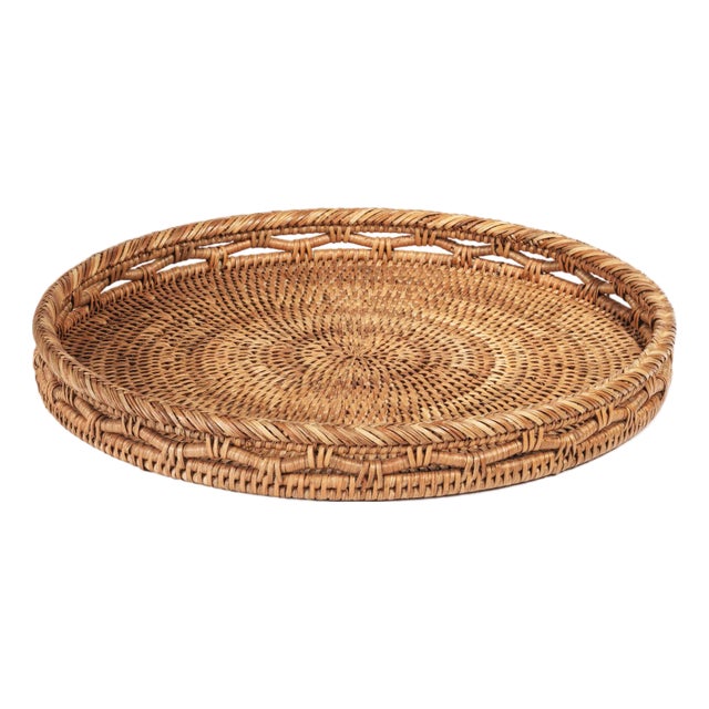 Heritage Weave Rattan Artistry Serving Tray, Round For Sale