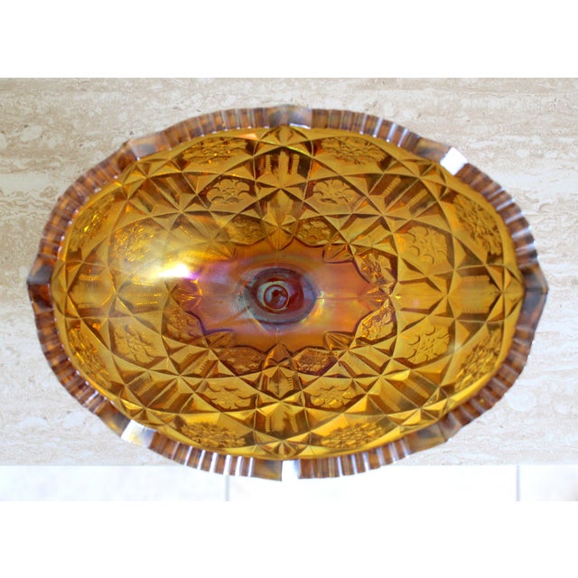 Amber Vintage l.e. Smith Heritage Amber Carnival Glass Oval Pedestal Compote Bowl For Sale - Image 8 of 13