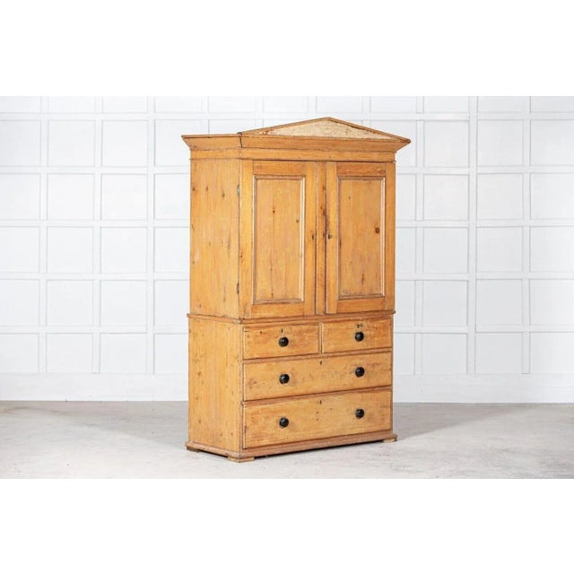 Pedimented English Pine Linen Press, 1870s For Sale - Image 6 of 13