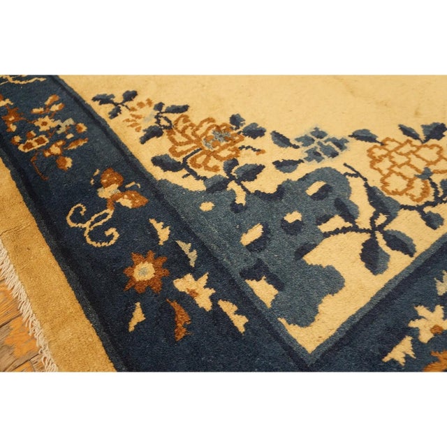 1920s Beige Medallion Floral Antique Chinese Peking Carpet 8'' X 9'5'' Wool Rug For Sale - Image 9 of 11