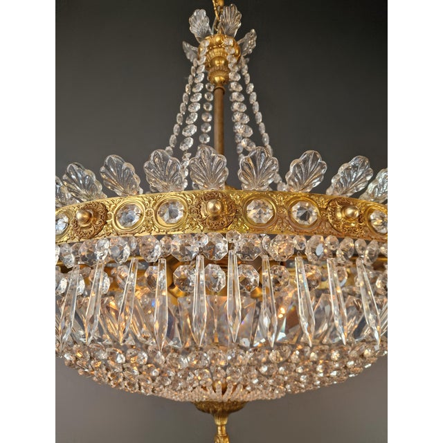 Antique Oval Empire Style Crystal Chandelier Brass Neoclassical Light Restored For Sale - Image 13 of 15