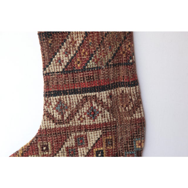 Early 20th Century Ethnic Rug Holiday Stocking – Red & Blue Tribal Weave For Sale - Image 5 of 6
