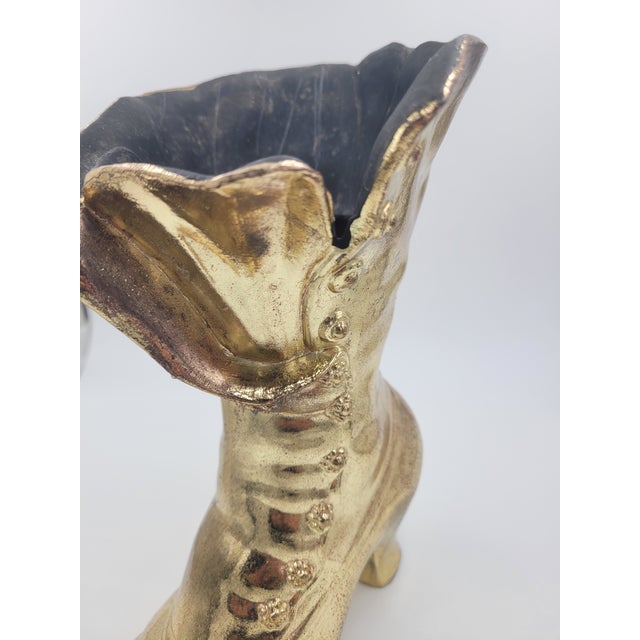 Metal Mid 20th Century Cast Iron Victorian Button Boot Vase – Gilded Gold Finish For Sale - Image 7 of 12