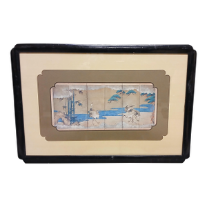 1940s Vintage Japanese Hand-Painted Folding Screen Artwork – Framed