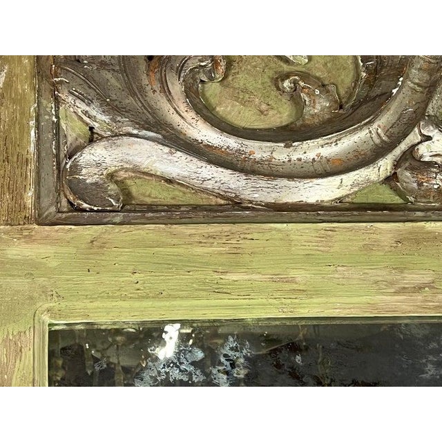 Green 19th Century Italian Baroque Trumeau Mirror, Hand-Carved Green Frame For Sale - Image 8 of 14