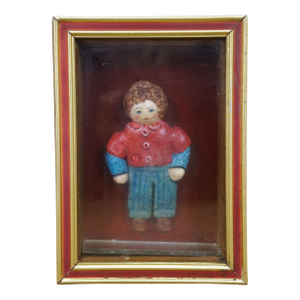 Vintage Folk Art Miniature Shadowbox Composition Boy Doll Figurine 7"