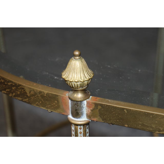 Metal Oval Brass French Maison Jansen Style Pineapple Finial Directoire Coffee Table For Sale - Image 7 of 9
