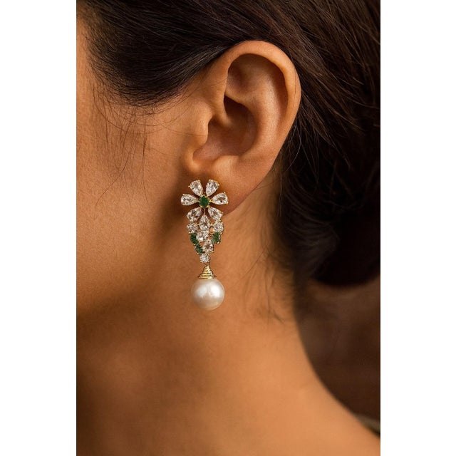 Bochic “Orient” Vintage Emerald, Topaz & Pearl Earrings Set 18K Gold & Silver Natural Multi Color Gems and Pearls Emeralds...