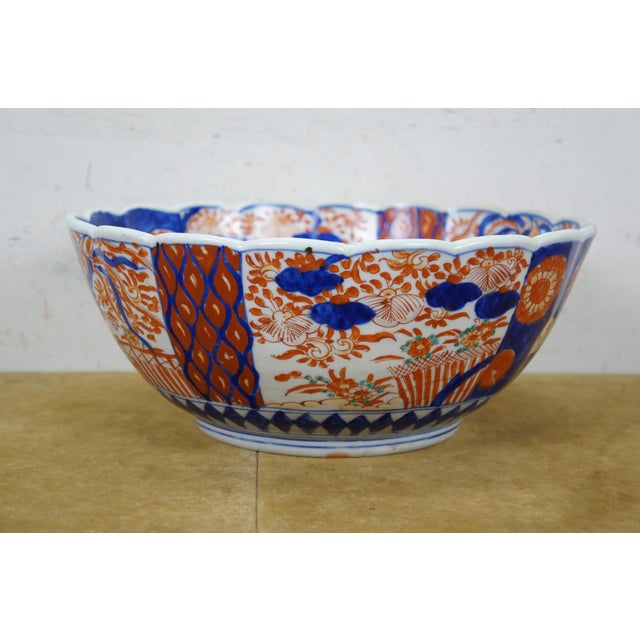 Imari Porcelain Antique Japanese Meiji Imari Porcelain Scalloped Edge Bonsai Tree Bowl For Sale - Image 4 of 13