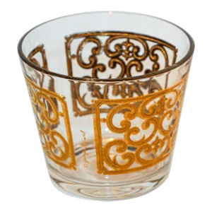 1950s Georges Briard Glass Ice Bucket Luxury Barware 22 K Gold Spanish Scroll