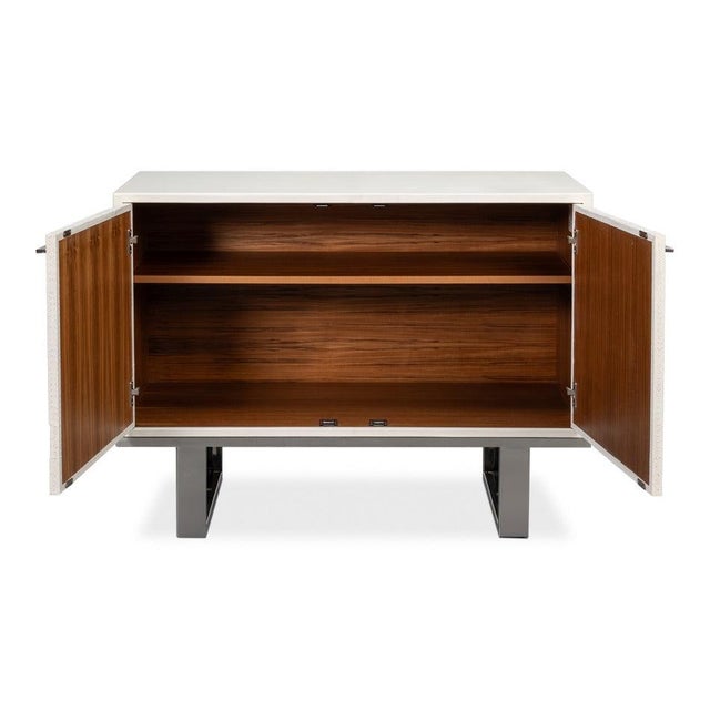 Contemporary Modern Glam White Leather Credenza on Sled Base For Sale - Image 3 of 11