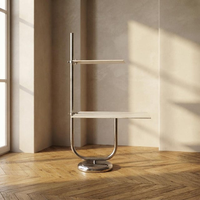 Vintage Chrome Flower Stand with Two White Shelves, Czechoslovakia, 1970s For Sale - Image 12 of 12