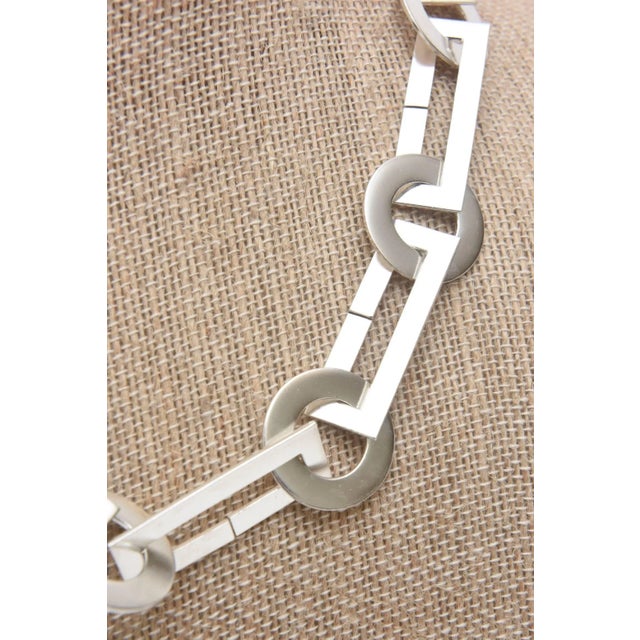 Silver Vintage Sterling Silver Circle and Rectangle Modernist Link Chain Necklace, 1960's For Sale - Image 8 of 8
