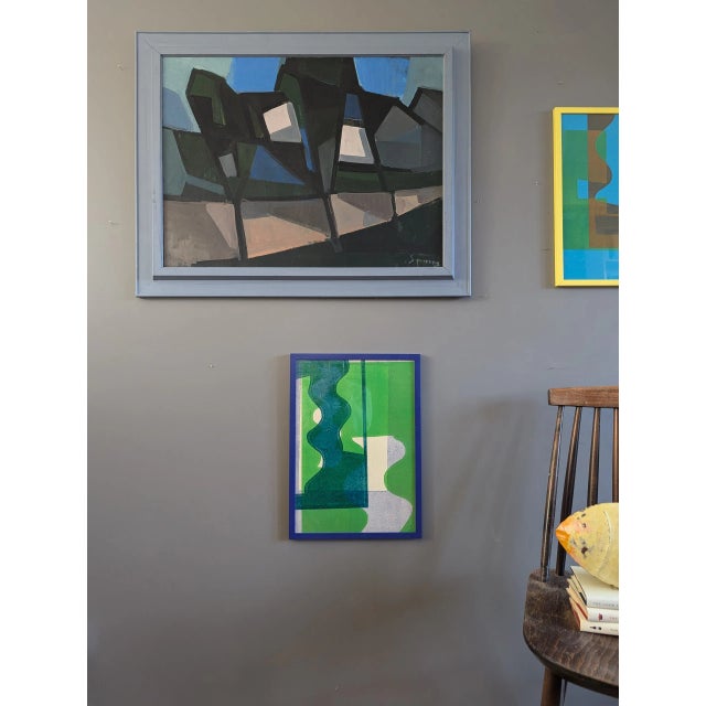 1958 Mid-Century Modern 'Geometric Pathway' Vintage Original Abstract Landscape, Framed For Sale - Image 4 of 12