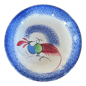 Antique 19th Century Hackwood Peafowl Blue Spatterware Saucer Dish