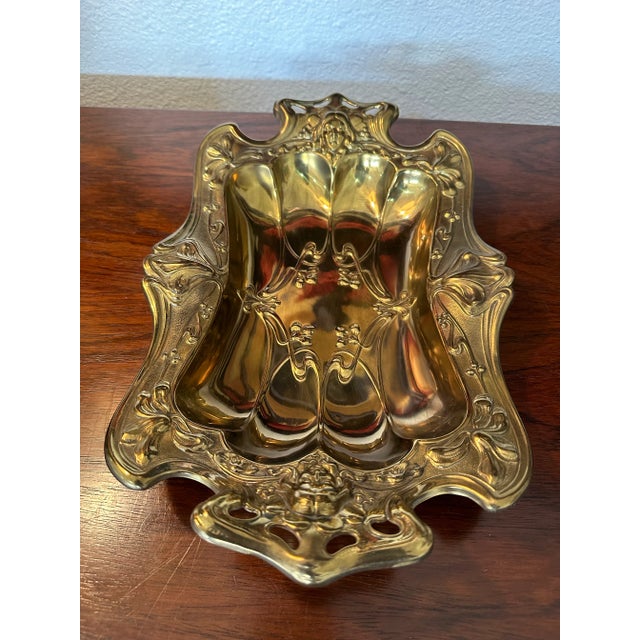 Art Nouveau Antique German Art Nouveau Brass Decorative Tray C.1910’s For Sale - Image 3 of 10