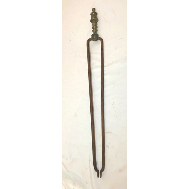 18th Century Antique 18th Century Wrought Iron Turned Brass English Fireplace Tongs Tool For Sale - Image 5 of 10