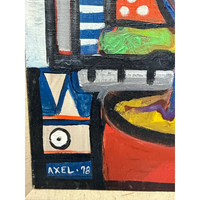 1978's Modernist O/C Painting of a Flower Pot Signed Alessandro For Sale - Image 4 of 9