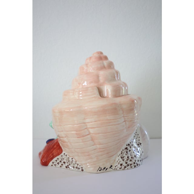 Shabby Chic 1990s Hand-Painted Seashell Ceramic Cookie Jar With Lid – Coastal Decor For Sale - Image 3 of 5