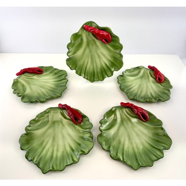 1950s Brad Keeler California Pottery Lobsterware Lettuce Leaf Plates, Circa 1950, Set of 5 For Sale - Image 5 of 10