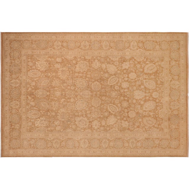 1990s 1990s Bohemian Sun Faded Brown/Beige Hand Knotted Wool Rug - 10'1" X 13'8" For Sale - Image 9 of 10
