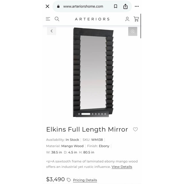 2020s Arteriors Elkins Ebony Mango Wood Full-Length Mirror For Sale - Image 5 of 5