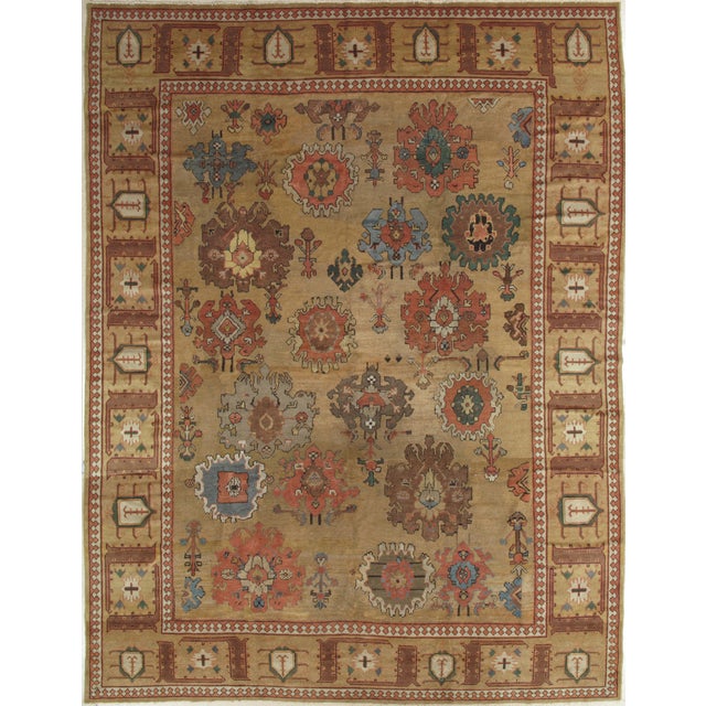 Antique Bakshaish Carpet, Oriental Persian Handmade in Tan Brown, Blue and Red For Sale - Image 16 of 18