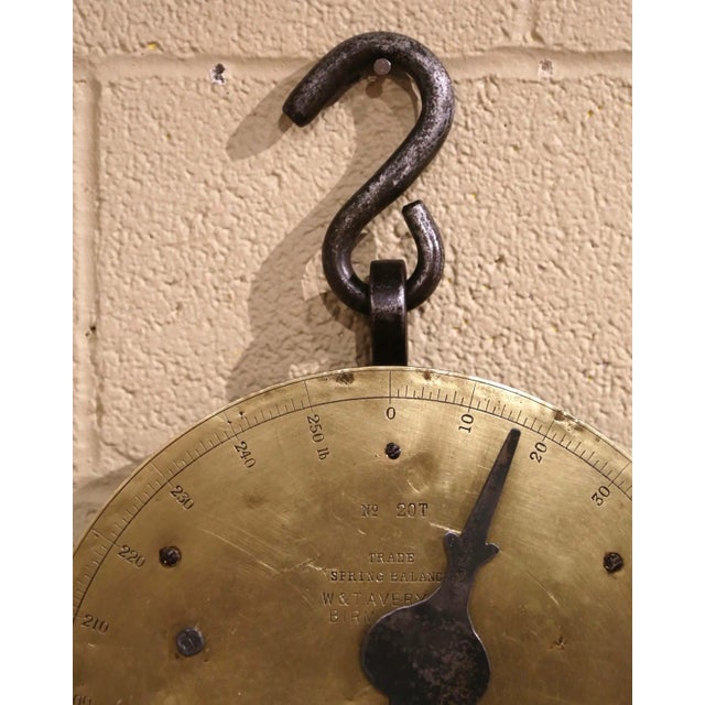 Gold Mid-19th Century English Brass and Iron Hanging Trade Spring Balance Scale For Sale - Image 8 of 13