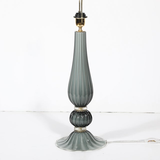 Pair of Modernist Murano Glass Table Lamps in Flint Gray W/24k Gold Flecks For Sale - Image 10 of 12