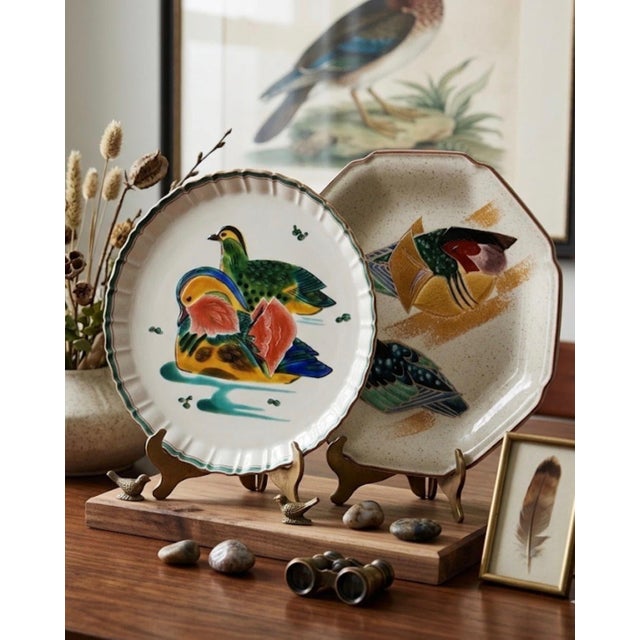 White Vintage Japanese Kutani Mandarin Duck Motif Round Decorative Display Plate 9.75" For Sale - Image 8 of 8