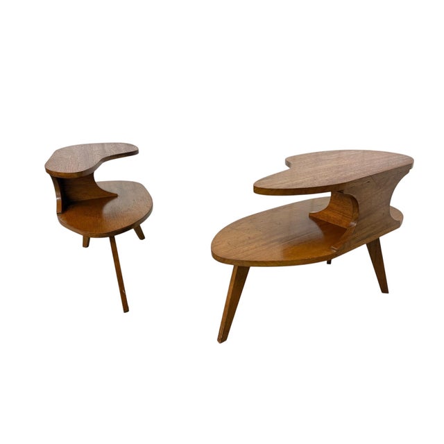 Mid-Century Modern Sculptural Walnut Step Tables - Set of 2 For Sale - Image 4 of 7