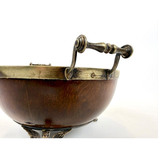 Brown Victorian Silver Plate and Oak Trophy Bowl on Mercury Feet, 1870s For Sale - Image 8 of 14