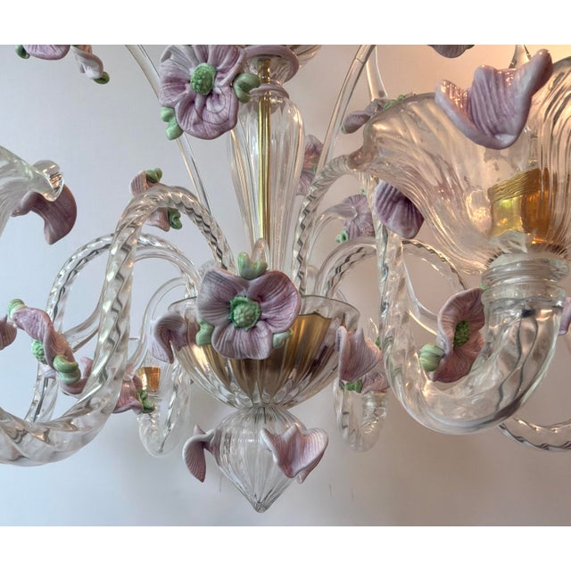 Italian Venetian Glass Flower Chandelier For Sale - Image 4 of 8