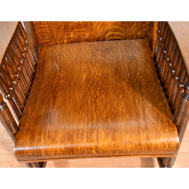 1900s Antique Mission Arts & Crafts Tiger Oak Wood Rocking Chair For Sale - Image 4 of 10