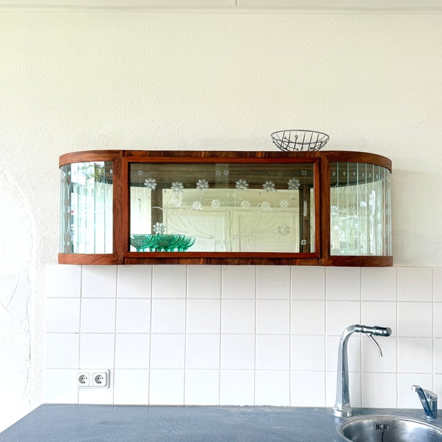 Art Deco Style Wall-Mounted Display Cabinet with Floral Engraving, 1950s For Sale - Image 15 of 15