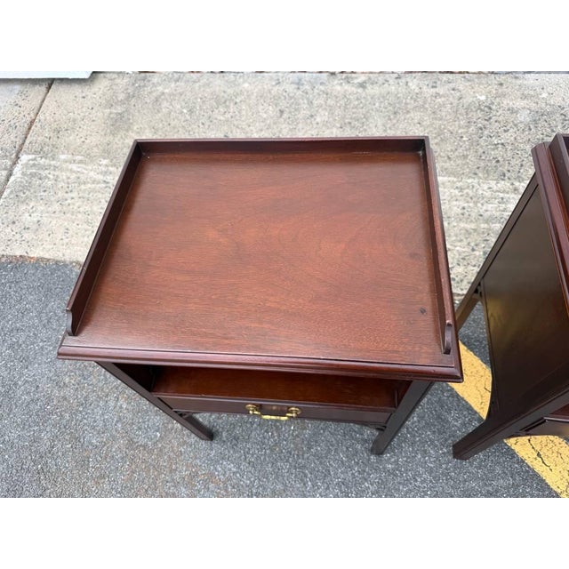 Late 20th Century Pair of Councill Craftsmen Mahogany Chippendale Style Fretwork Nightstands For Sale - Image 14 of 16
