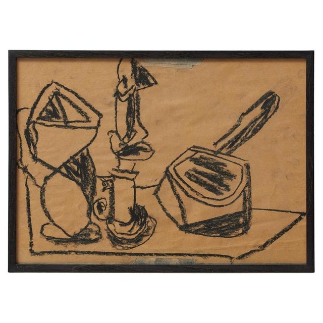 Vastian, Cubist Still Life, Drawing in Black Charcoal, Framed For Sale - Image 14 of 14