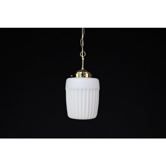 Mid-Century Modern Opaline Glass & Brass Pendant Light, European, 1970s For Sale - Image 6 of 9