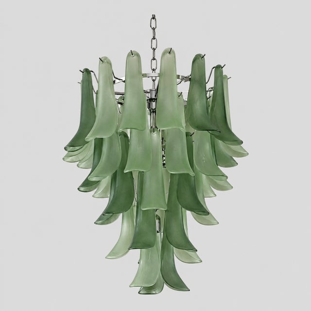 Contemporary Mazzega-Style Frosted Green Random Glass Chandelier For Sale - Image 9 of 16