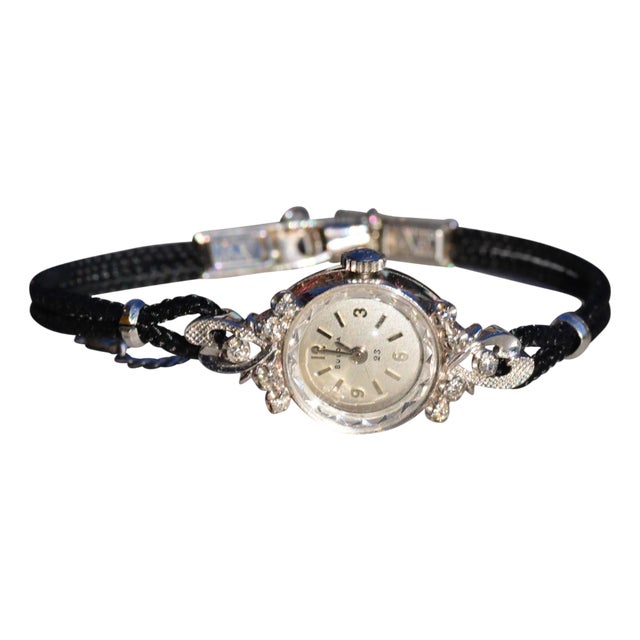 Mid 20th Century Ladies 14K White Gold Bulova Watch set with Diamonds For Sale