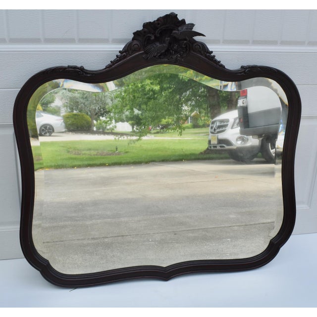 Antique Carved Mahogany Victorian Style Oval Wall Mirror W/Carved Love Birds For Sale - Image 11 of 14